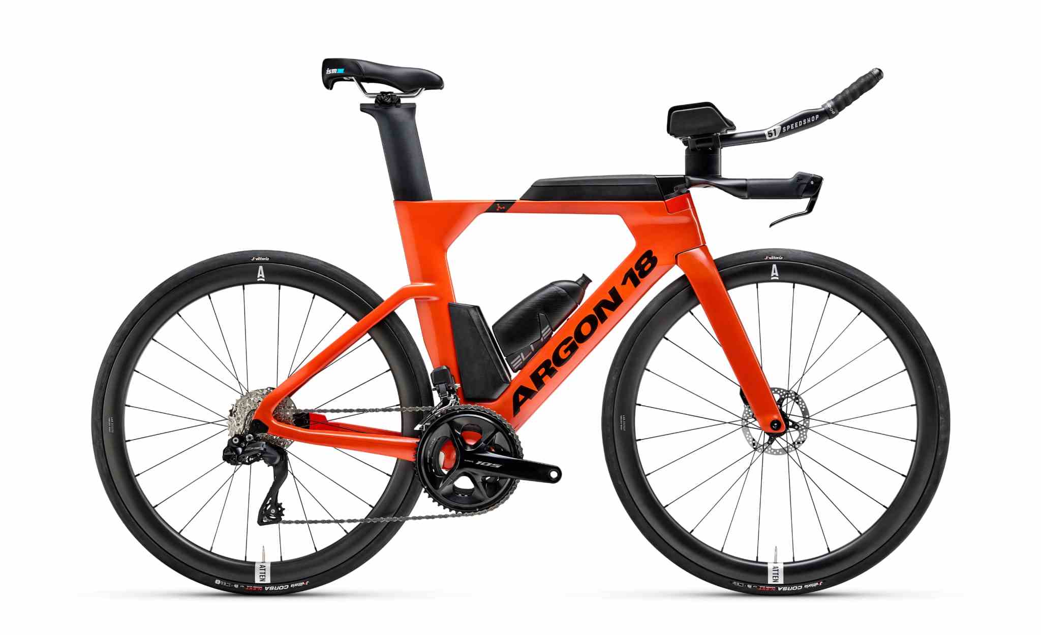 Rower Argon18 E-117Tri Disc S 105 Di2 Flaming red Integrated cockpit