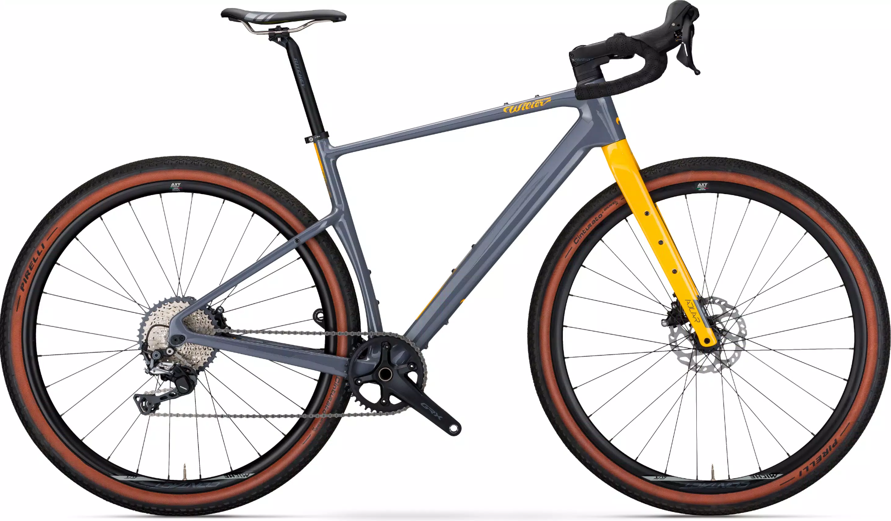 Rower Gravelowy Wilier Adlar GRX 1x12 Graff XS Szaro-Żółty + Torby