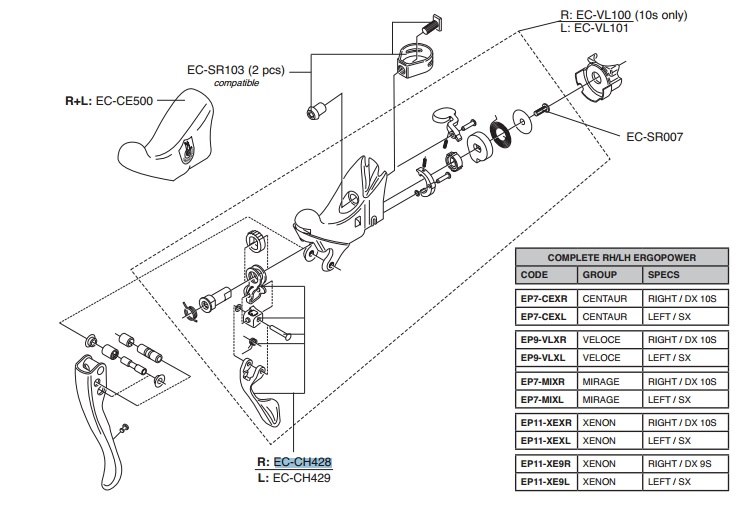 Campagnolo dźwignia manetki CHORUS/ESCAPE 10s EP prawa