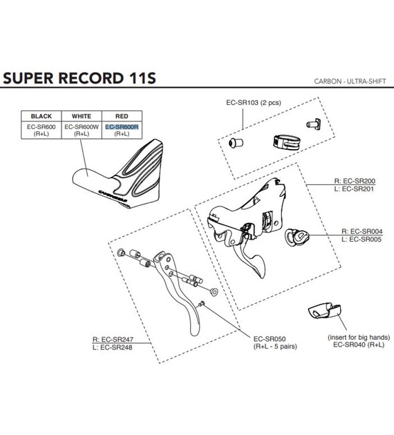 Campagnolo gumy na klamkomanetki 11s EP SUPER RECORD czerwone R+L po 2015r