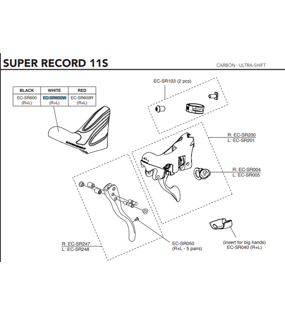 Campagnolo gumy na klamkomanetki 11s EP SUPER RECORD białe R+L po 2015r