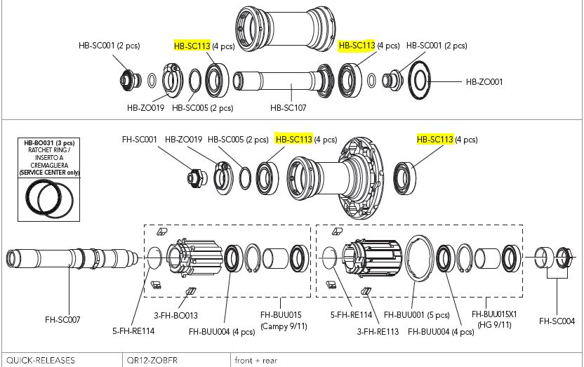 Campagnolo łożysko piasty Scirocco 35 VENTO ASYMMETRIC/KHAMSIN ASYMMETRIC/