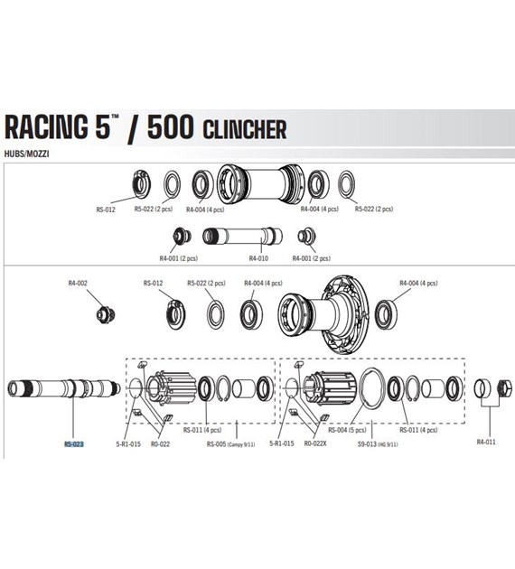 Fulcrum oś koła tył do modelu Racing 5/7 R5-023